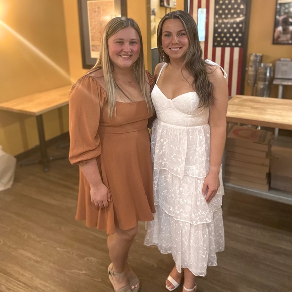 Lulus dress: Vineyard Visit White Embroidered Tie-Strap Tiered Midi Dress - Picture 2 of 2